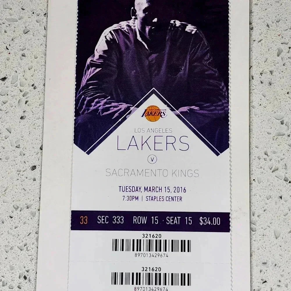 Authentic Kobe Bryant Ticket Stub - Final Season - March 15th, 2016